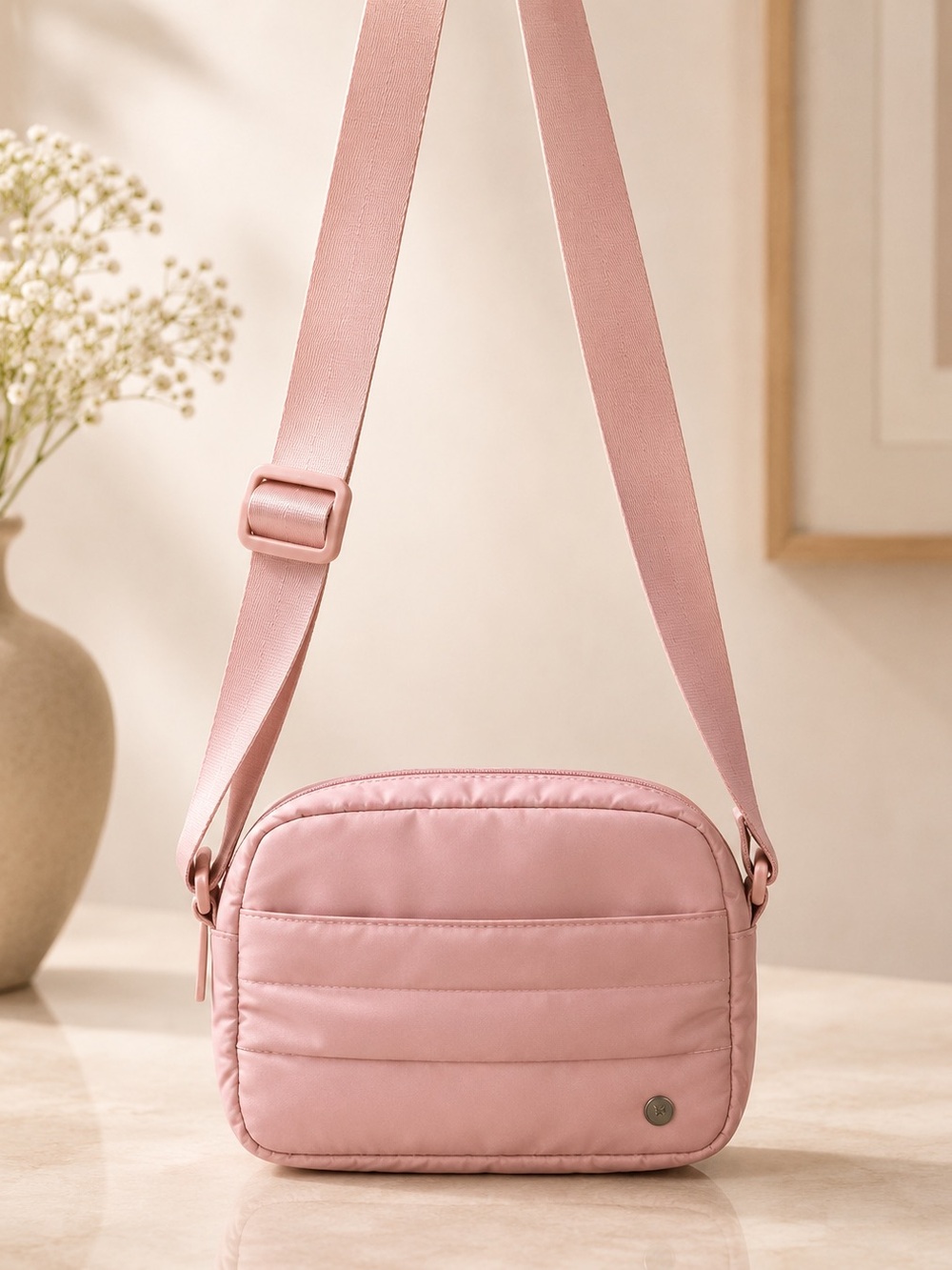 Women's Pink Crossbody Bag - Casual Quilted Shoulder Bag